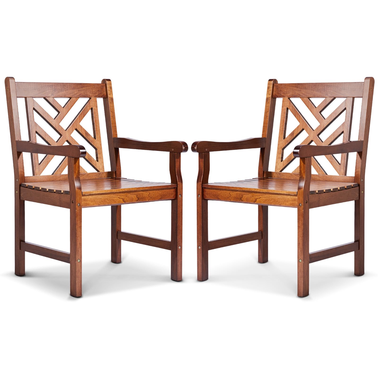 VINGLI Outdoor Dining Chairs Set of 2, Heavy Duty 330 LBS Wooden Patio Chairs with Comfortable Backrest, Solid Wood Patio Dining Chairs Garden Chairs