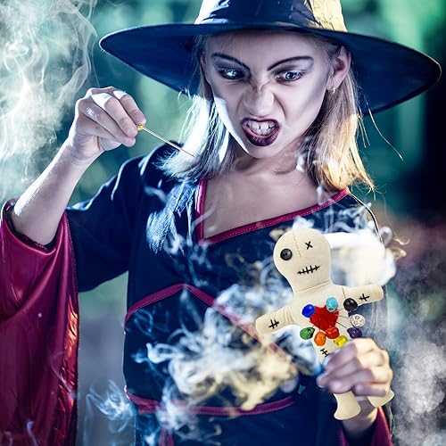 Miniatura 4 de Kit de 10 muñecas de vudú, muñecas de vudú reales con 9 pines de calavera, espeluznante, fantasma, hechizos de venganza, muñeca vudú, muñeca de