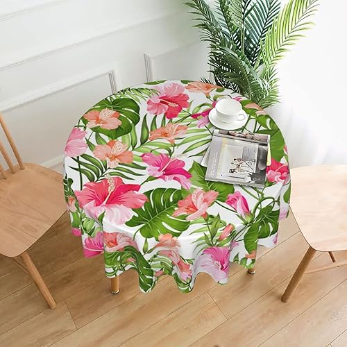 Mantel tropical hawaiano Luau redondo de 60 pulgadas, mantel de verano lavable de poliéster para fiesta de Hawaii, cocina, picnic, decoración de