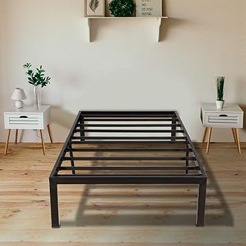 Twin Bed Frame, 14 Inch Platform Bed Frame No Box Spring Needed, Metal Twin Size Bed Frame with Storage , Heavy Duty Steel Slat and Anti-Slip Support, Easy Quick Lock Assembly - Twin--2SET