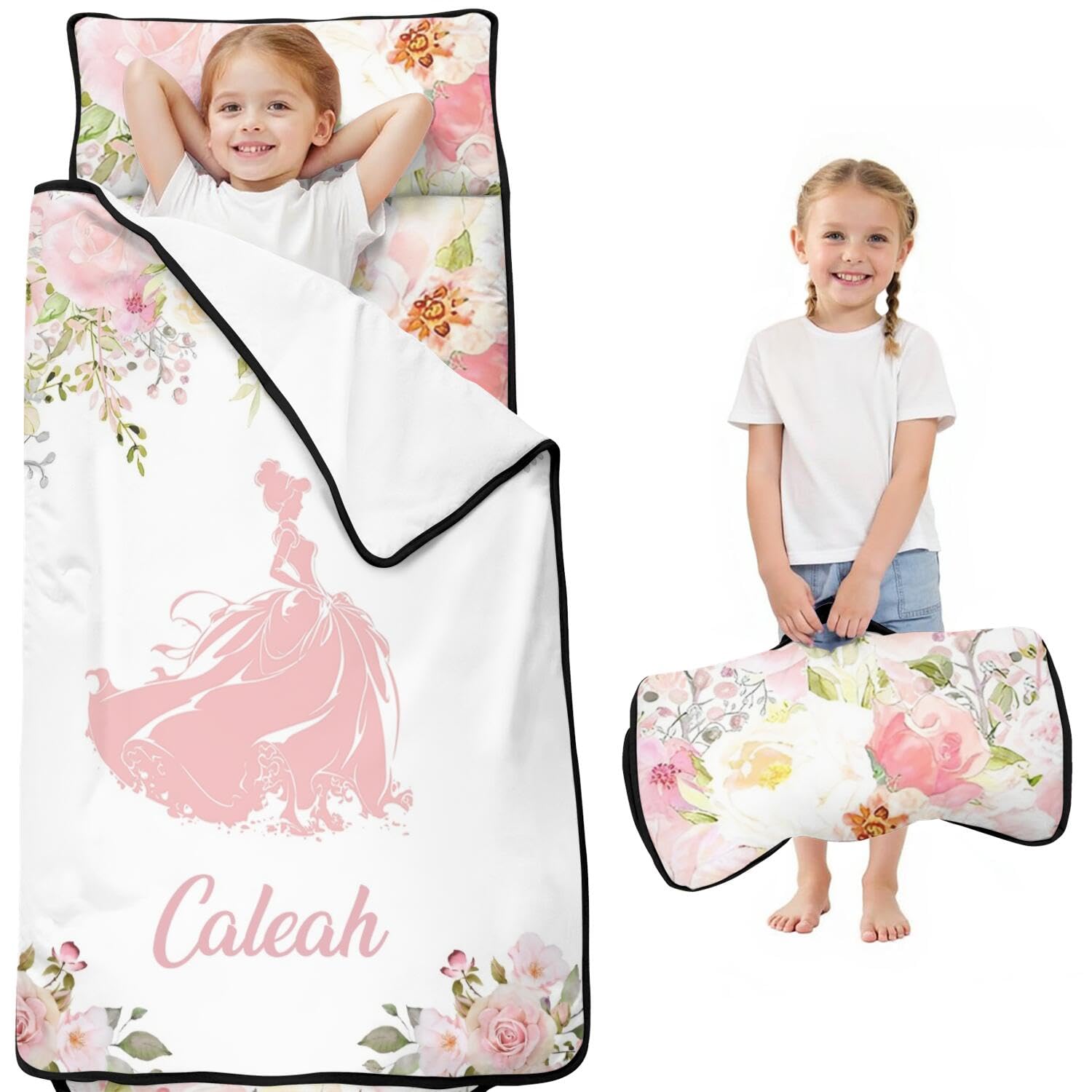 Personalized Toddler Nap Mat with Name – Custom Princess Sleeping Bag with Pillowcase & Blanket for Girls – Ideal Slumber Bags for Daycare, Preschool & Kindergarten