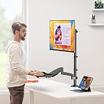 PUTORSEN Sit Stand Monitor Desk Mount for 17-32 inch Screens, Height Adjustable Full-Motion Articulating Arm with Keyboard Tray,19.8 lbs Monitor & 2.2lbs Tray Capacity, C-Clamp & Grommet Mount,Black