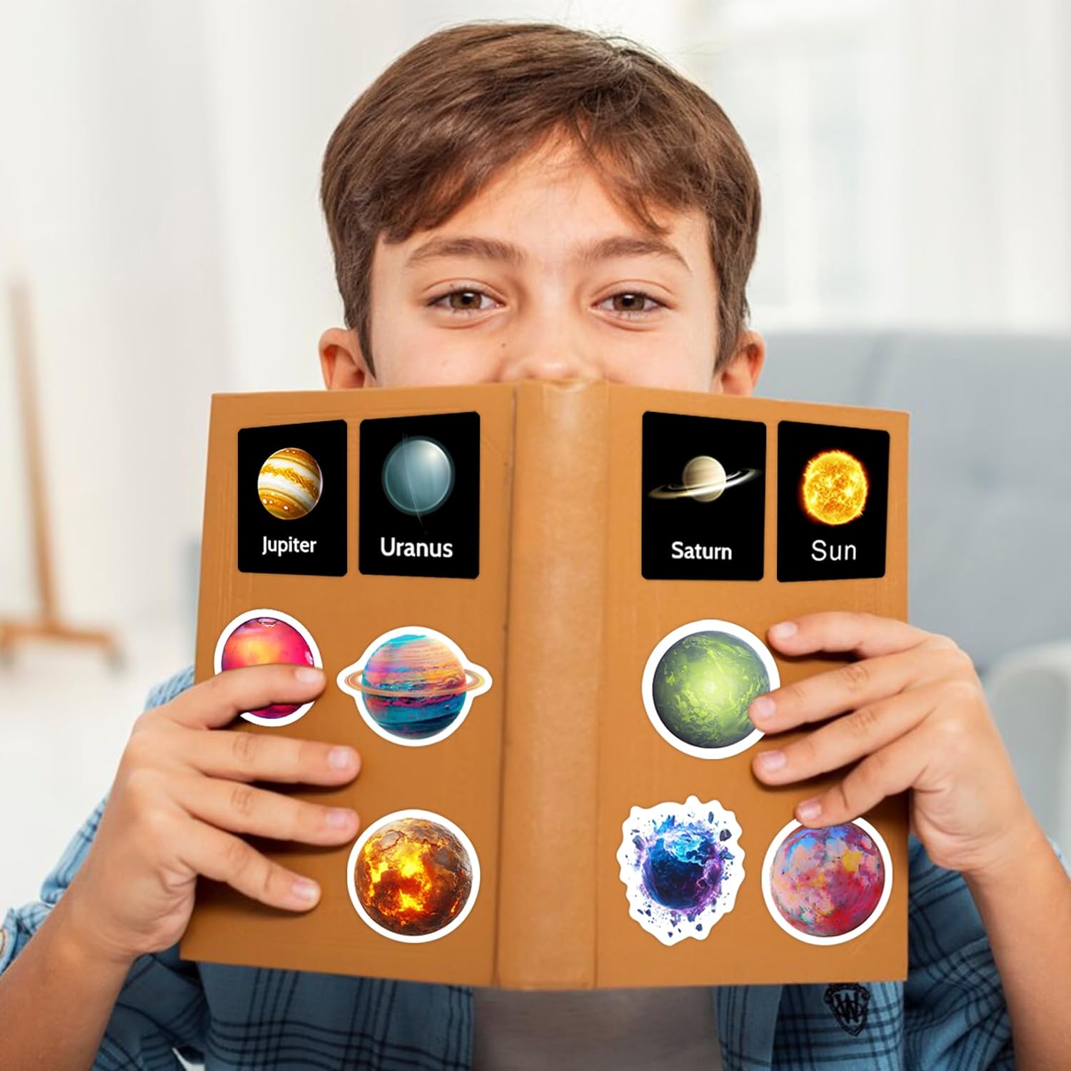55 PCS Planet Solar System Water Bottle Stickers for Kids, Vinyl Space Waterproof Stickers Pack for Laptop Phone Case, Colorful Planets Decals for Teens image 4