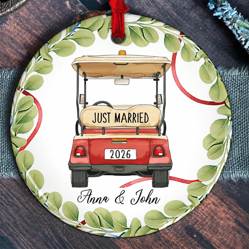 Personalized Golf Cart Wedding Ceramic Ornament, Mr and Mrs Gift Wedding Gifts for Couples 2026, First Christmas As Mr and Mrs Ornament 2026, Just Married Ornaments, Bridal Shower Gifts - 1st Married