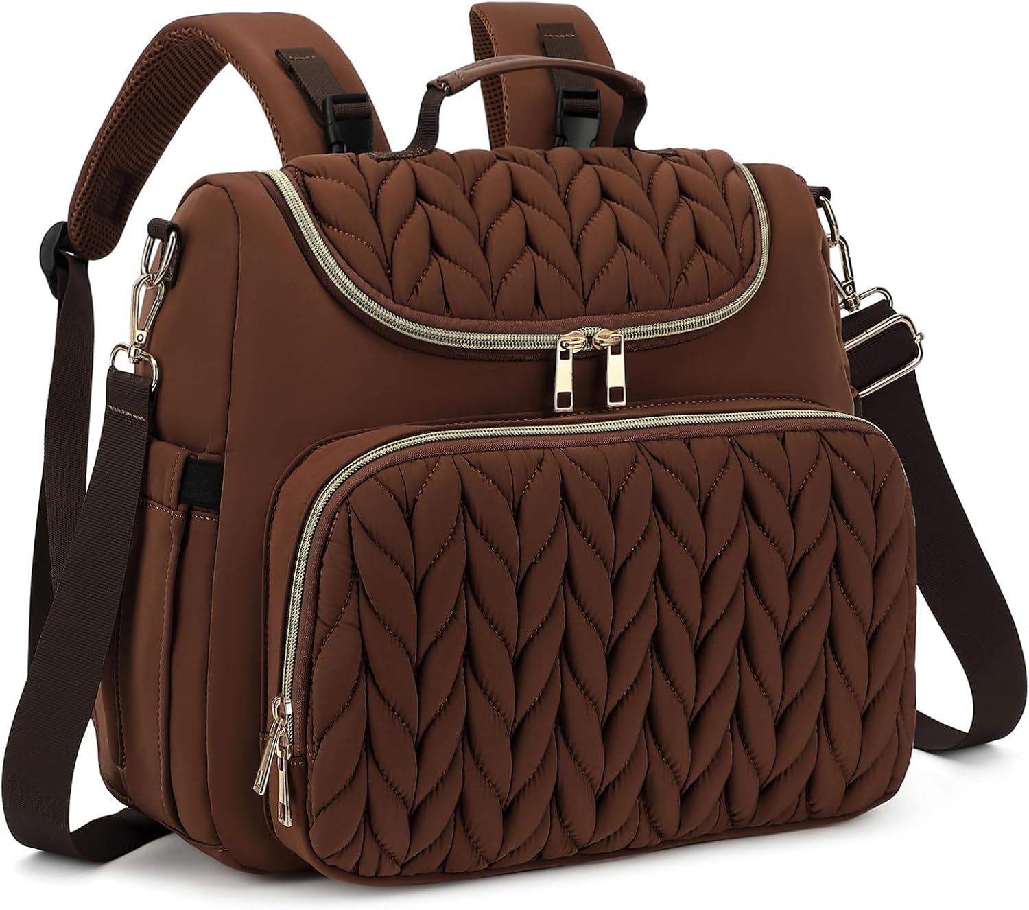 Small Diaper Bag Backpack Quilted Mini Baby Crossbody Diaper Bag Tote for Mom and Baby Girls Boys (Brown)