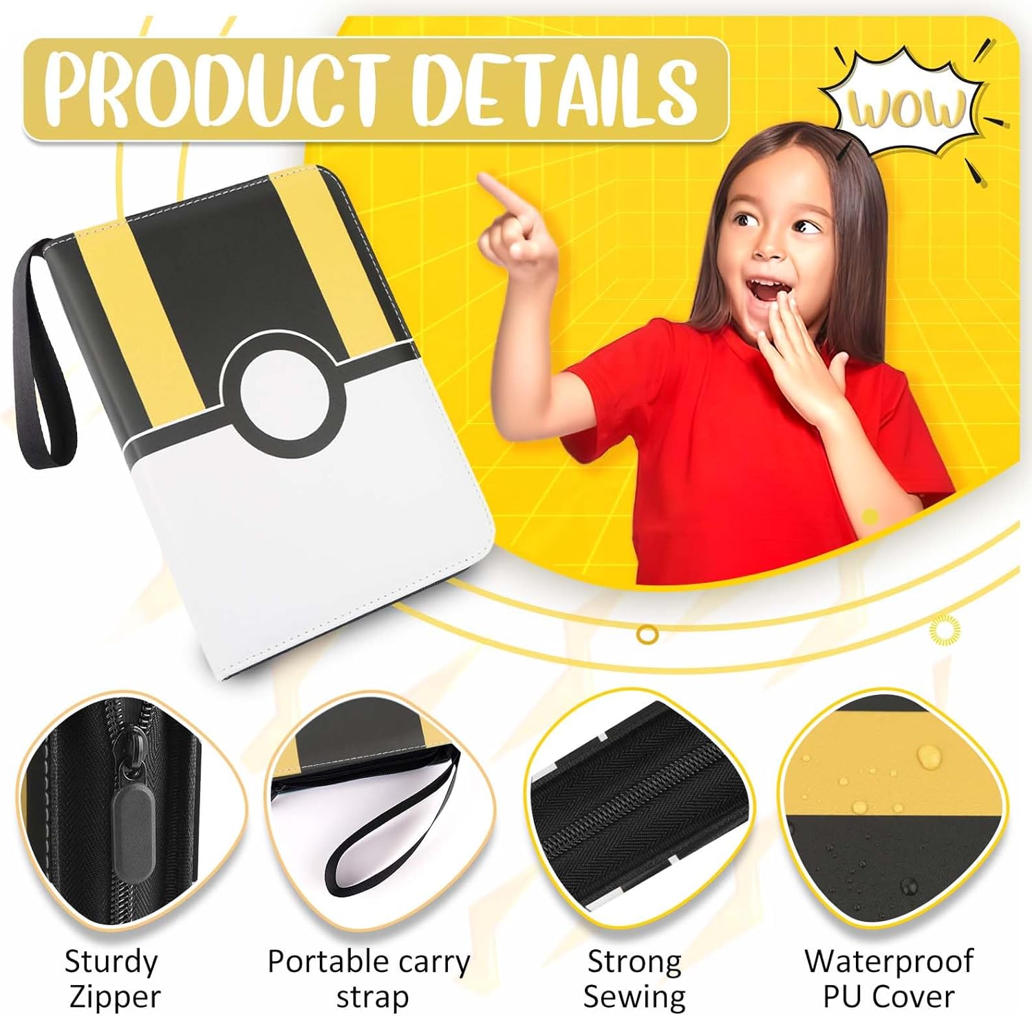 900 - Pockets Trading Card Binder with Removable 50 Sleeves, Card Collector Album with Zipper, Portable Card Holder Book Fits Sports Card, Game Card - Black