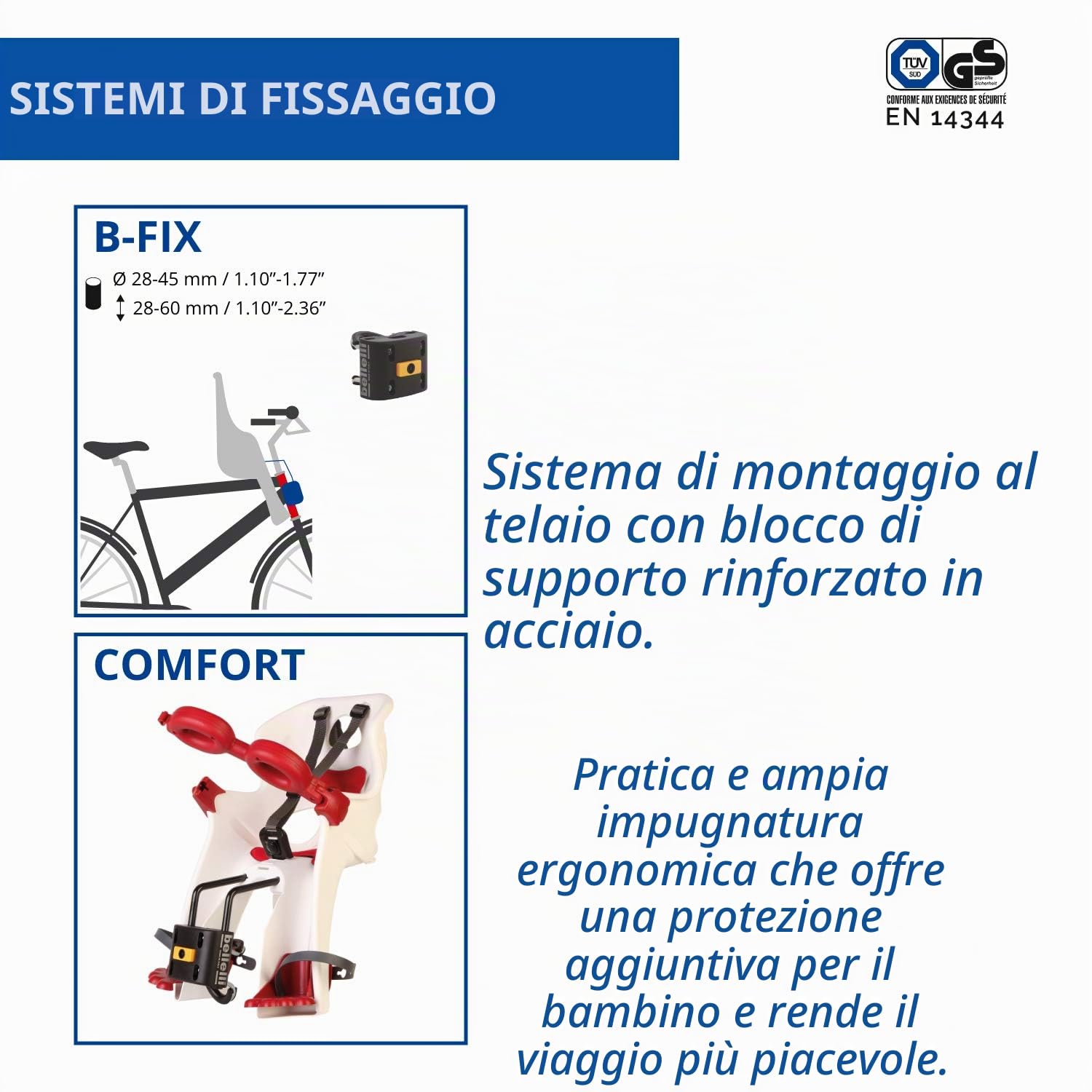 b bellelli Freccia - Seggiolino Bici Anteriore - Attacco B-Fix - Si Fissa al Telaio - dai 9 Mesi ai 3 Anni - Max 15 kg - Colore Dark Grey