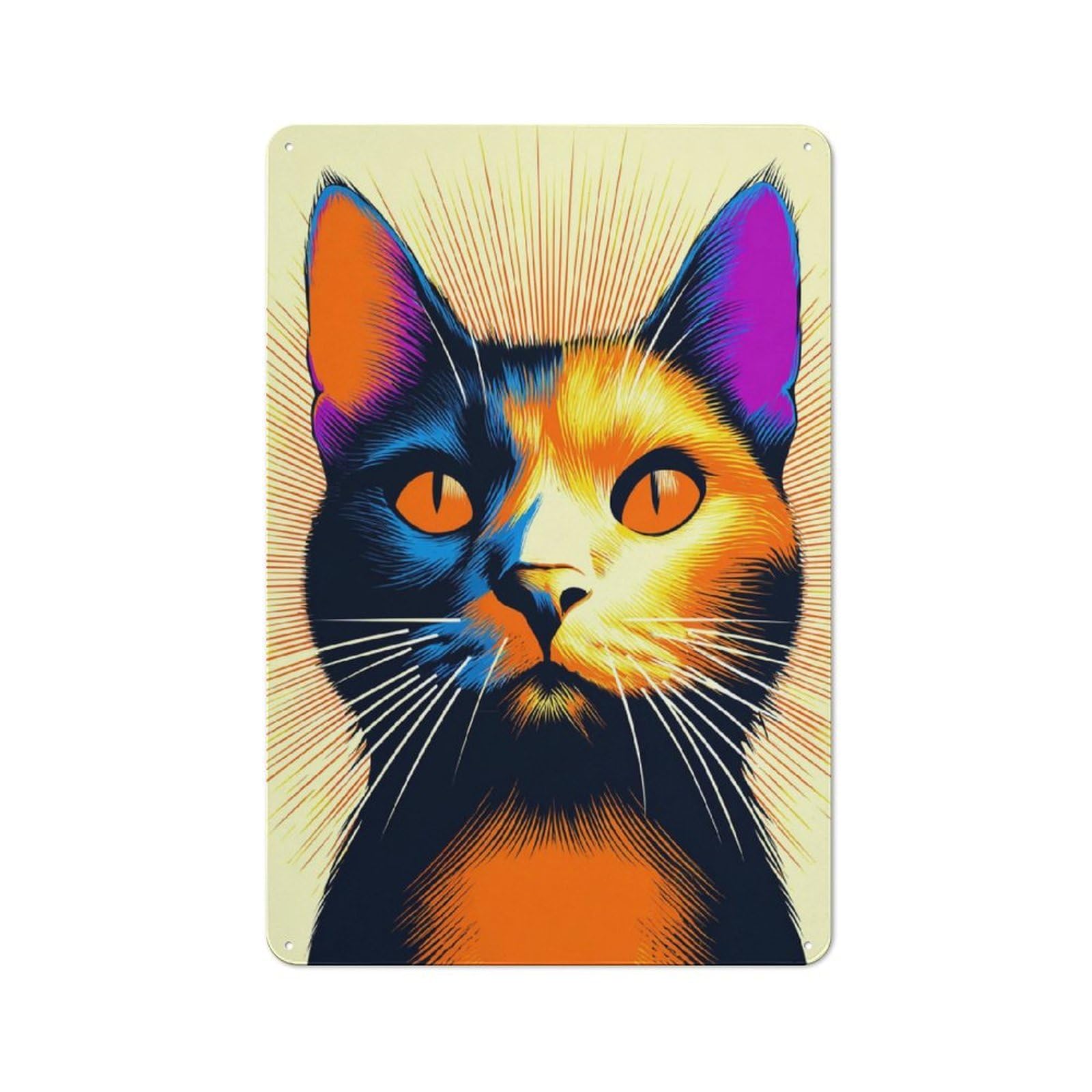 Junmoney Vibrant Cat Illustration -1 Tin Sign 30X20cm With For Living Room Wall, Rustic Decor, For Living Room Decor Lovers