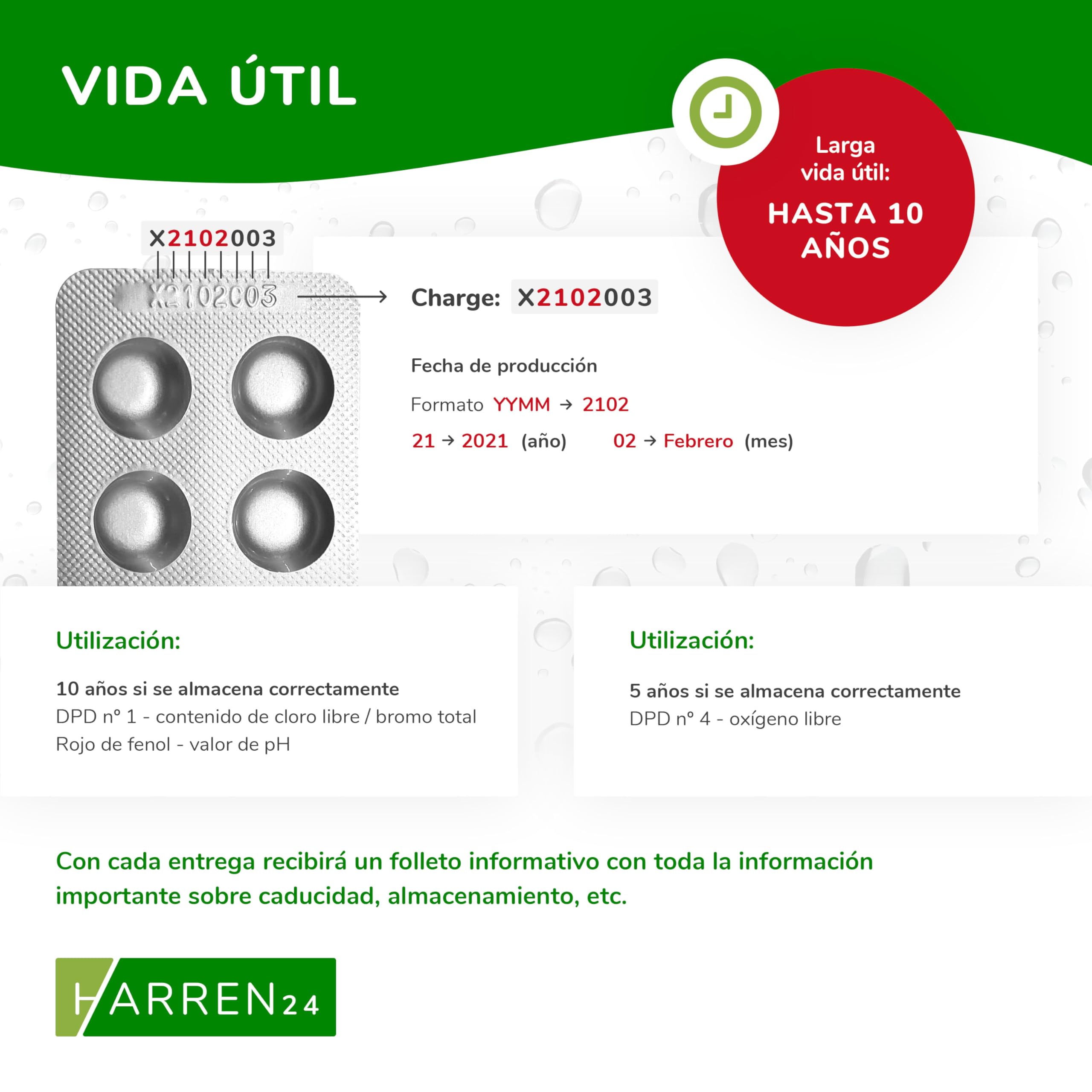 Pastillas de prueba (Rapid) DPD 1 Cloro, DPD4 Oxígeno Activo, Alcalinidad M, CYA, Rojo Fenol Valor en pH Comprobador de agua de piscina 50, 100, 250, 500x (Rojo Fenol / 500 Pastillas)