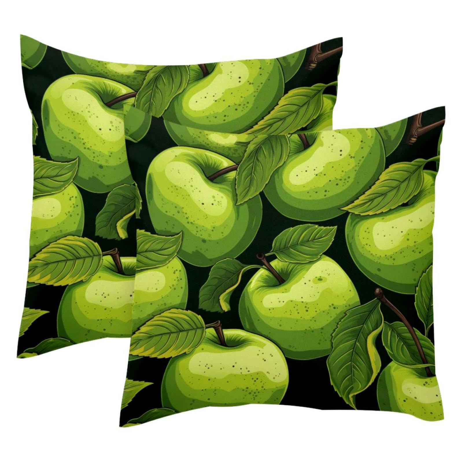 Housses de coussin velours 50x50 motif pommes vertes lot de 2