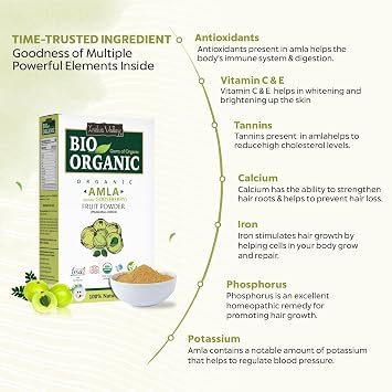 INDUS VALLEY Bio Organic 100% Natural Amla Indian Gooseberry Fruit Powder for Hair Growth, Skin, Indian Gooseberry | Non-GMO | Non-Irradiated | No-Preservatives, 0.22 oz
