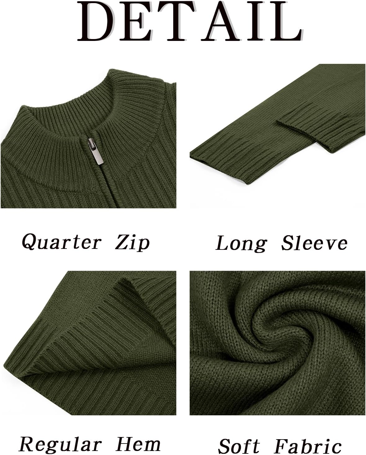Runcati Mens Quarter Zip Sweater Long Sleeve Slim Fit Pullover Mock Neck Casual Ribbed Knit Polo Sweaters - Image 5
