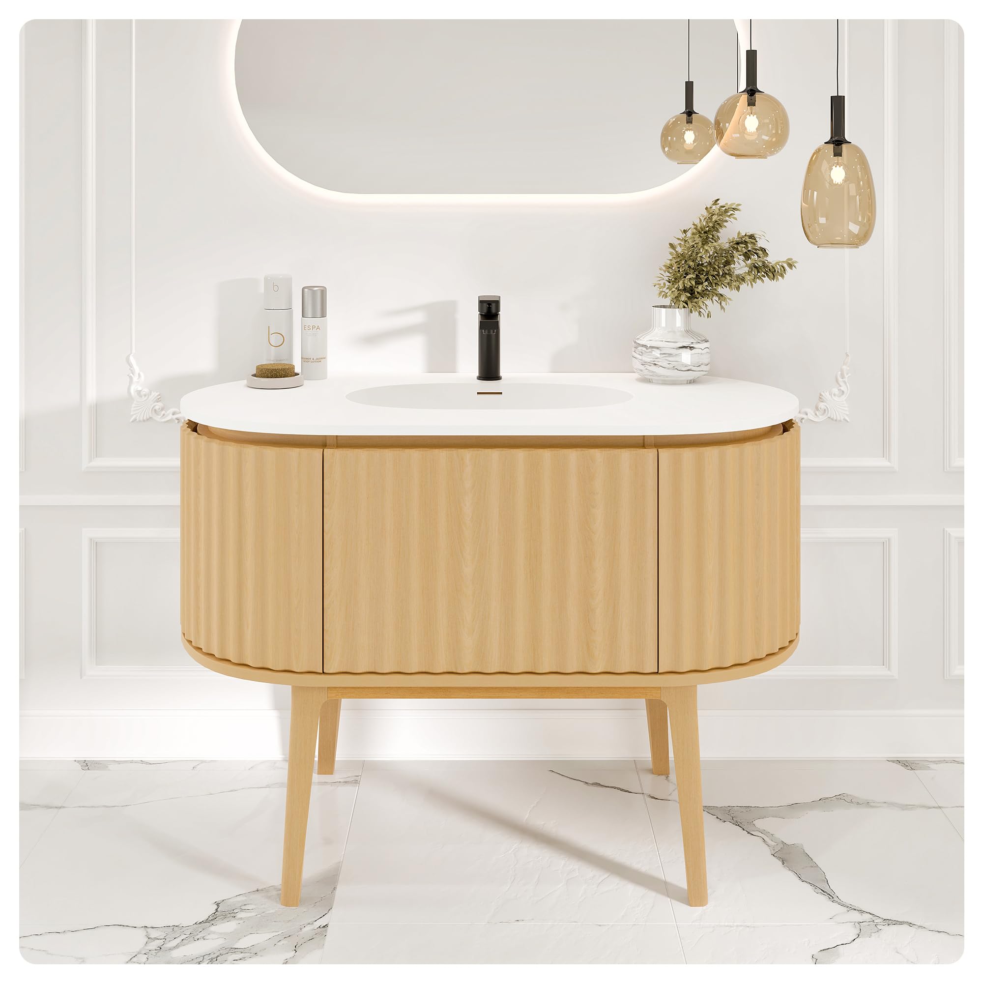 Eviva Haven 39 in. Natural Oak Single Sink Bath Vanity with Solid Surface Top and Integrated Sink