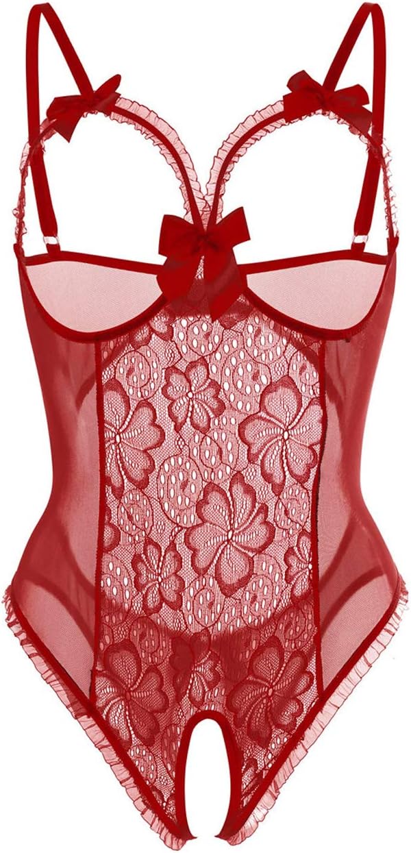 Women Sexy Teddy Lingerie One Piece Lace Babydoll Bodysuit Nightie Plus Size S-3XL (XX-Large, Wine Red)