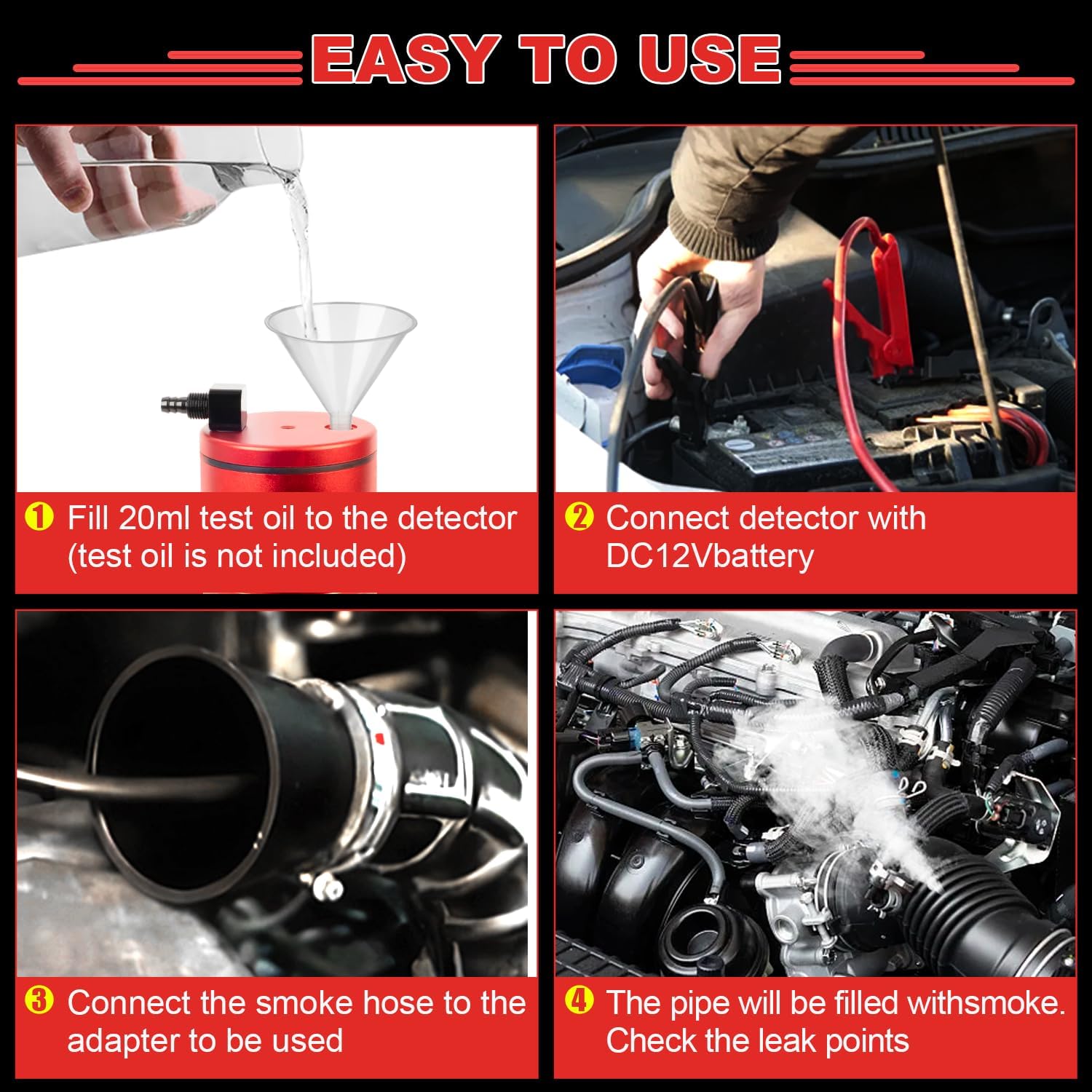 Automotive Smoke Machine Leak Detector, Built-in Air Pump, Evap Smoke Machine Leak Tester for Vacuum Leak Detection, 12V DC Smoke Tester Automotive Tools Kit for Pipe System