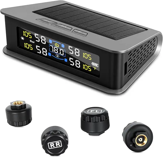 Tire Pressure Monitoring System, RV Tire Monitoring System with Solar Charge Tire Pressure Monitor Real-Time Display 2025 Updated tire pressure monitor system Interior Temperature Display for Rv Suv