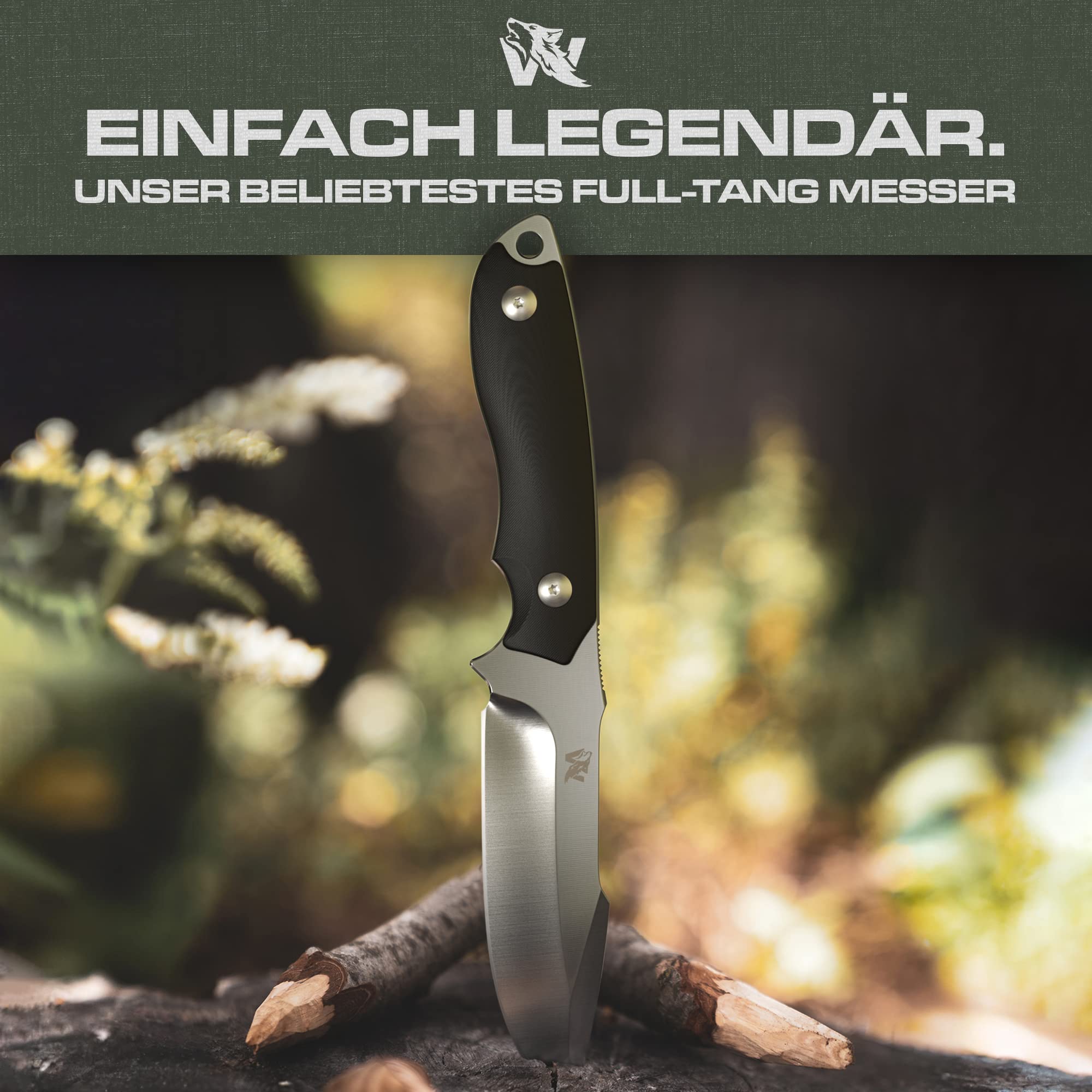 Wolfgangs Outdoor, coltello con fondina Kydex, realizzato in un unico pezzo in acciaio D2, con allarme antincendio e fischietto di emergenza incluso
