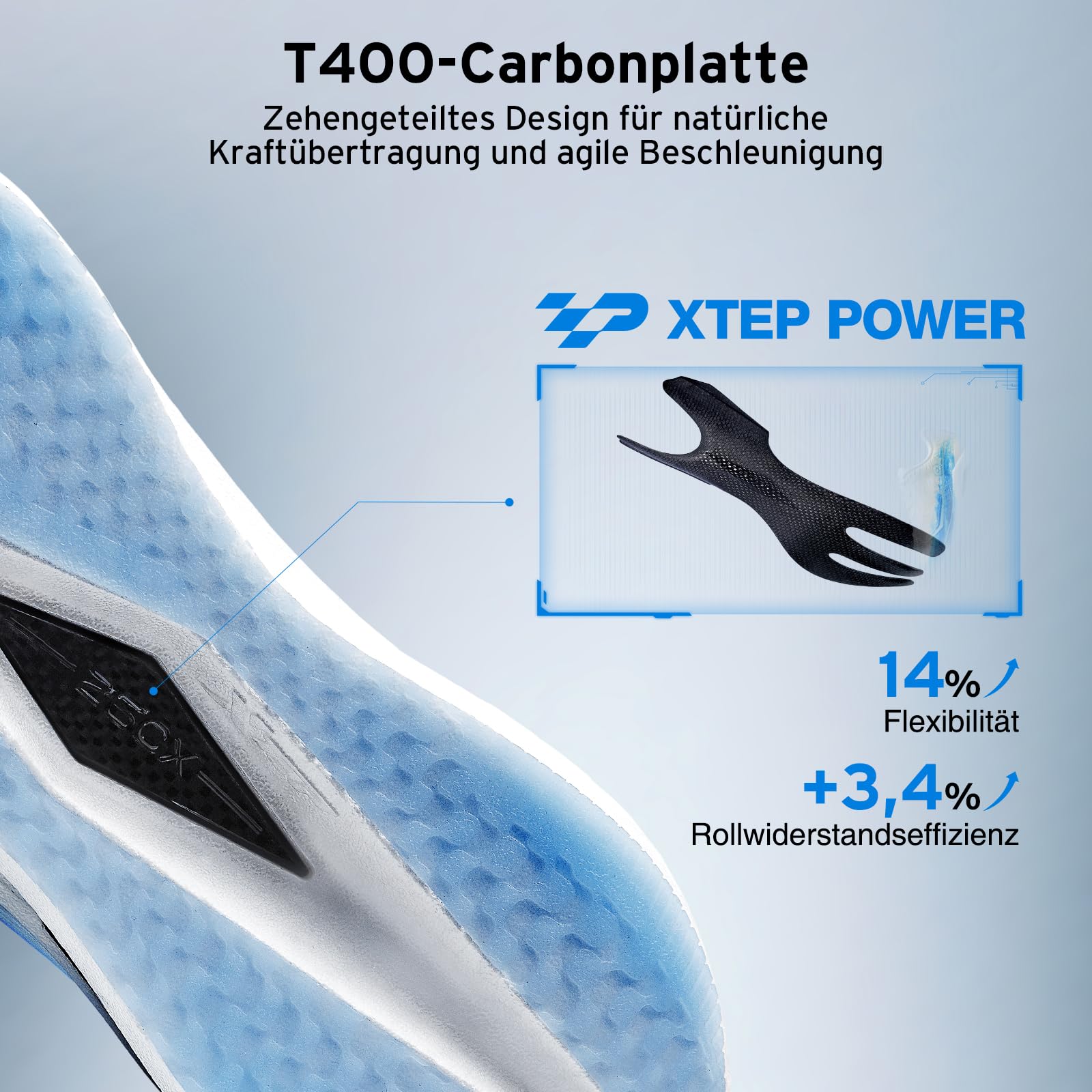 XTEP Scarpe da Corsa Uomo 260X, Scarpe da Maratona Aggiornate con 85% Ammortizzazione, Allenamento di Corsa con Placca di Carbonio Leggera, Respiranti e Antiscivolo
