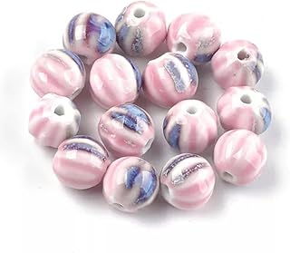 100 Cuentas de Porcelana Redondas con esmaltado Antiguo, de 10 a 12 mm, Color Rosa