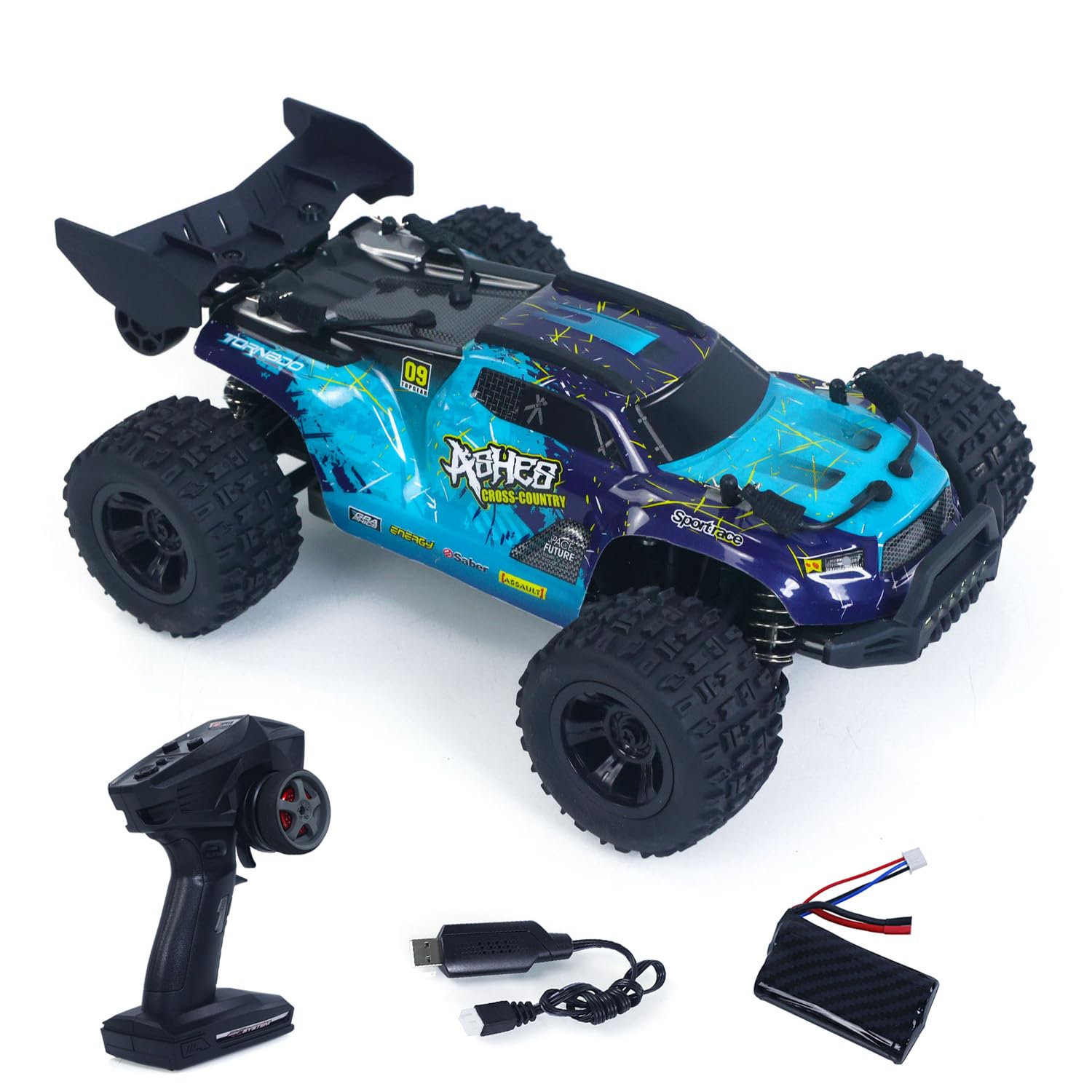 TOUCAN RC HOBBY Lager in Deutschland SCY 18101 Muti-Terrain 1:18 2,4-GHz-Sync-Fernsteuerung Offroad-Fahrzeug mit PVC-Karosserie, elektrischem Antrieb, großen Reifen, Wheelie-Bar und LED-Beleuchtung