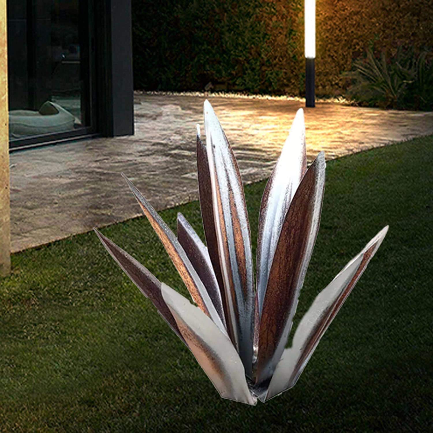 Scultura in Metallo di Pianta del Deserto Tropicale – Arte Agave da Esterno per Giardino E Patio 2,65cm