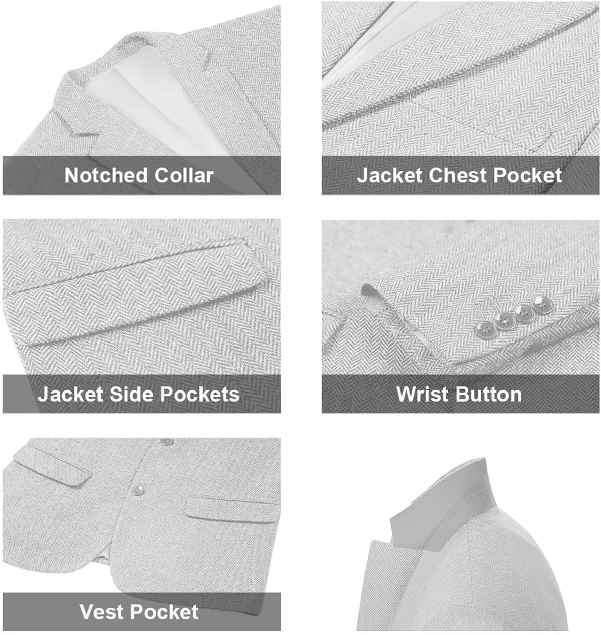 Tweed Herringbone Retro Men Suit Jacket Suits Separates Coat Slim Fit Groom Tuxedos Blazers Prom Suit Jackets Blazer Sport Coats for Men Silver 2XL