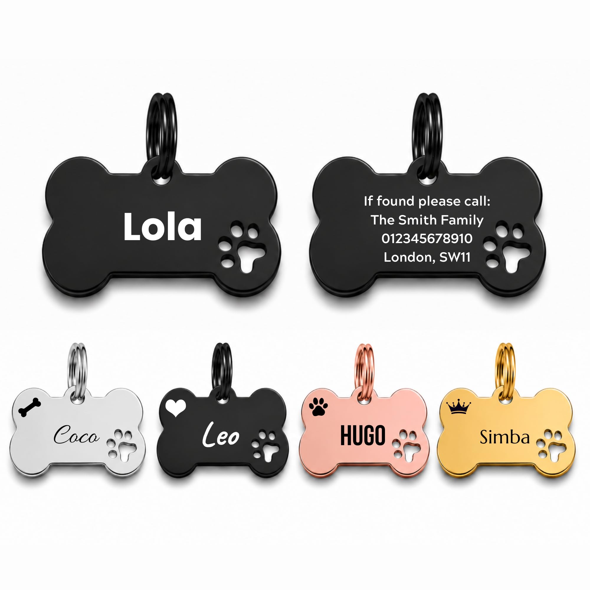 Personalised Stainless Steel Dog Tag – Black Bone Pet ID Tag – Medium 30mm