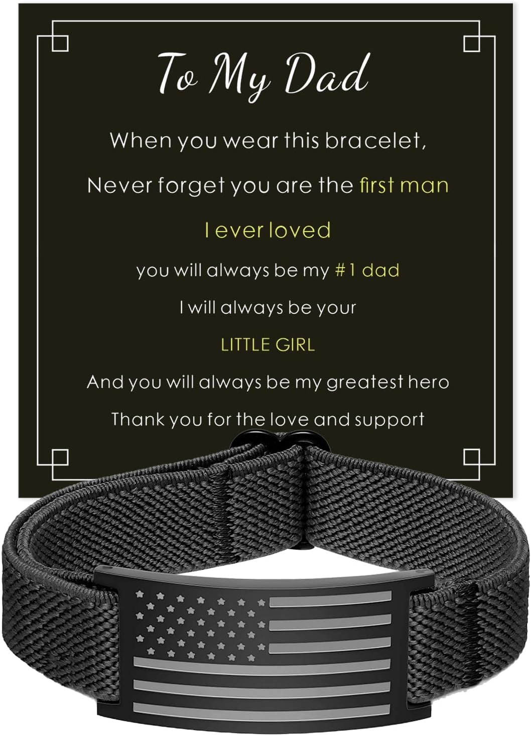 To My Dad Son Husband Man Bracelet, American Flag Bracelets for Men, Black Elastic Stretch Strap Adjustable Jewelry, Gifts for Valentines Christmas Birthday