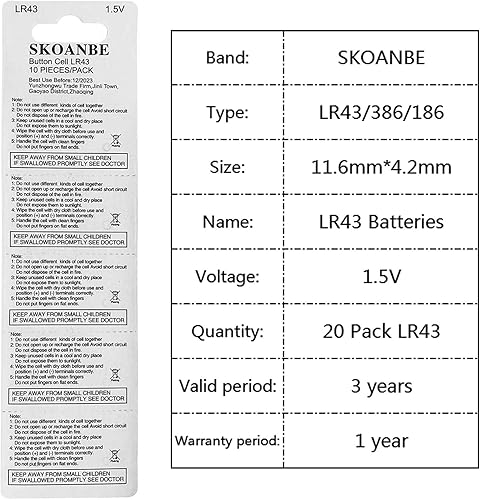 Miniatura 6 de SKOANBE Paquete de 10 pilas de botón LR43 386 AG12 301 186 1.5V