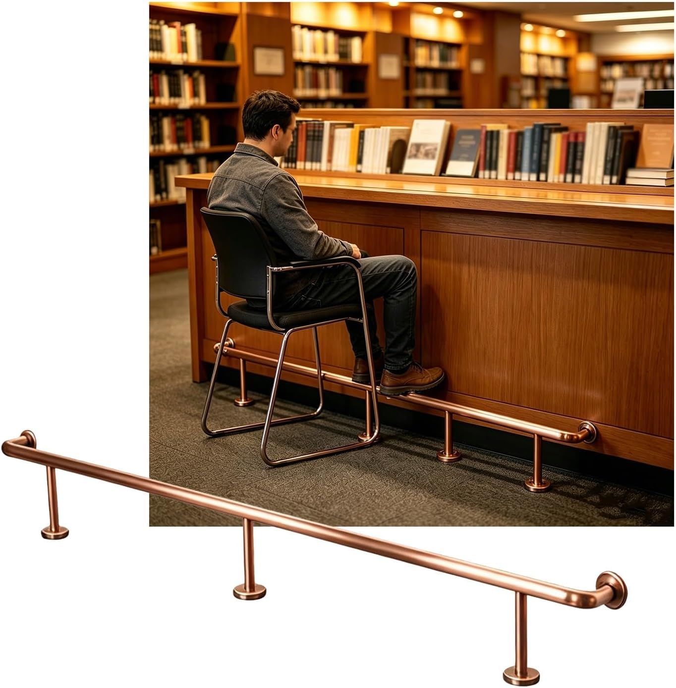 Epano Rose Gold Lxxw Bar Foot Rail Bar Foot Rail Kit，Bar Heavy Duty Bars Feet Rest For Restaurant Kitchen Library(,3.8M/12.47Ft)