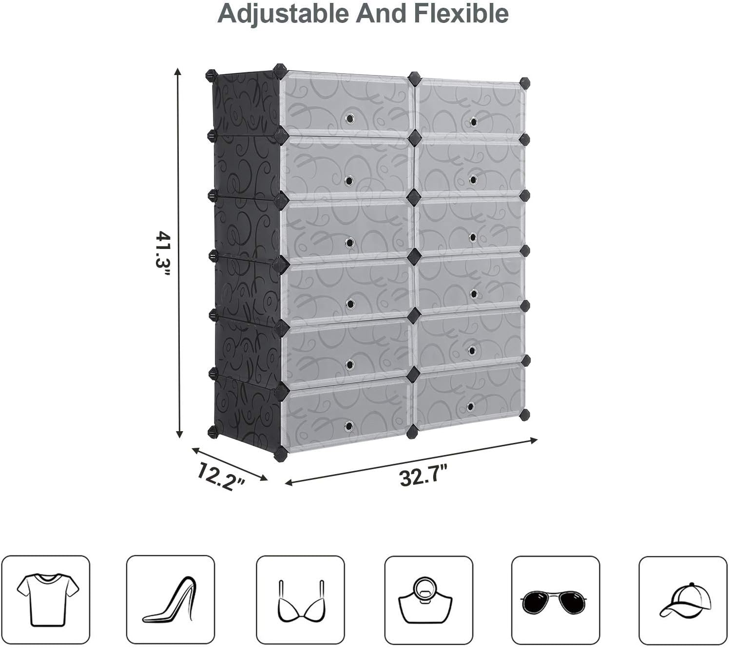 Bеѕt Rеvіеw SONGMICS 6-Tier Shoe Rack, Space Saving 24-Pair Plastic Shoe Units with Doors, Modular Cube Storage, Ideal for Entryway Hallway Bathroom Living Room, 32.7 L x 12.2 W x 41.3 H Inches Black ULPC26HV1