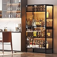 4-Tier Glass Curio Display Cabinet with 5-Color LED Lights, Motion Sensor, Adjustable Shelves & Pop-Up Doors - Black for Collectibles