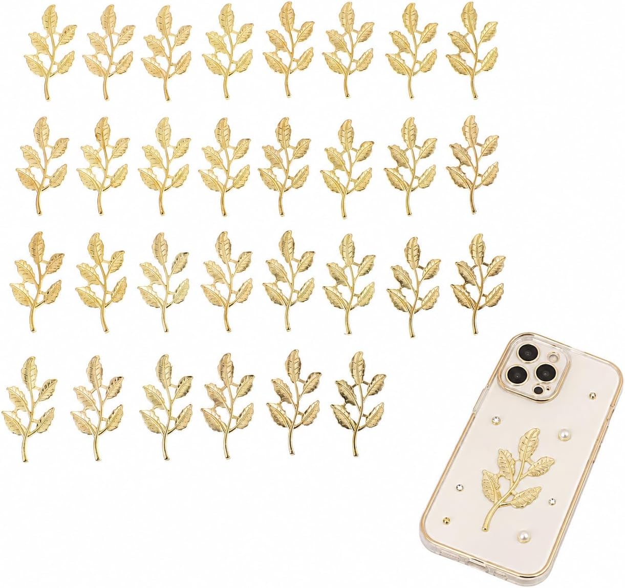 VALICLUD 30 Pcs Diy Leaf Charms Metal Gold Leaf Embellishments for Hair Clips Headbands Shirts Bags Jewelry Making Craft Projects Alloy Decor 1.61 in