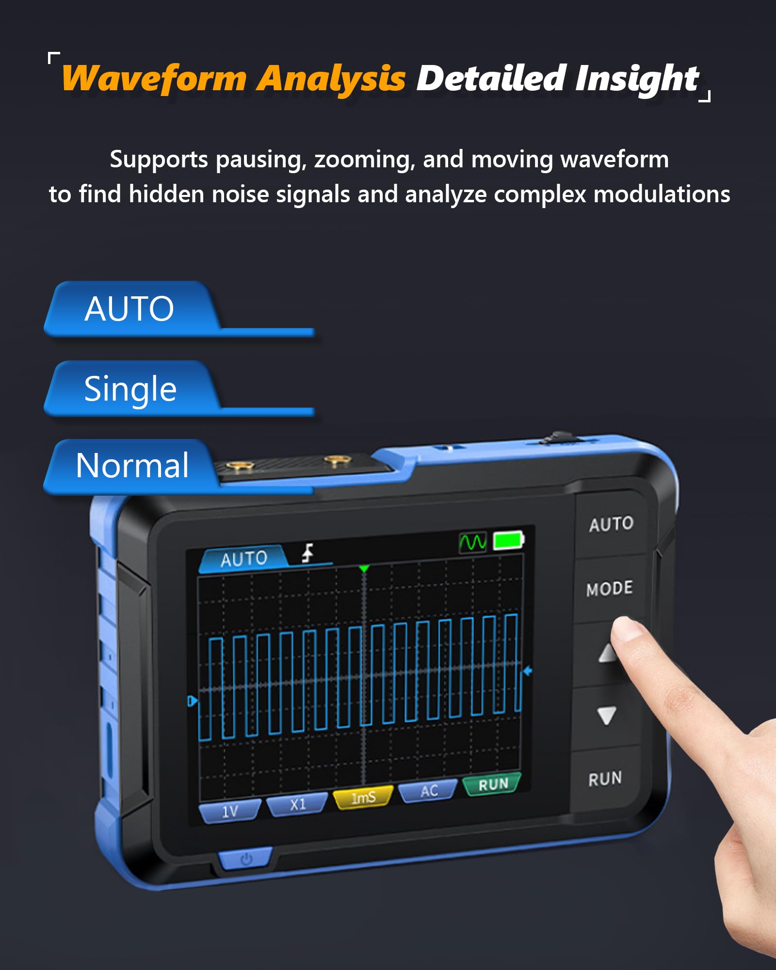 DSO153 - Oscilloscopio portatile per auto, alta frequenza di campionamento 5 MS/s, larghezza di banda 1 m, oscilloscopio portatile digitale con generatore di segnale 0-10 KHz, 14 forme d'onda