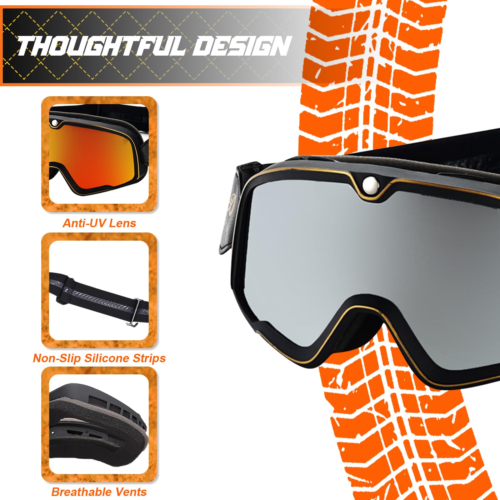 Lunette Moto Cross,Lunettes Moto Anti-UV,Coupe-Vent,Anti-Poussière,Anti-Buée,Masque Moto pour Moto,Course,Tout-Terrain,ATV,UTV,BMX