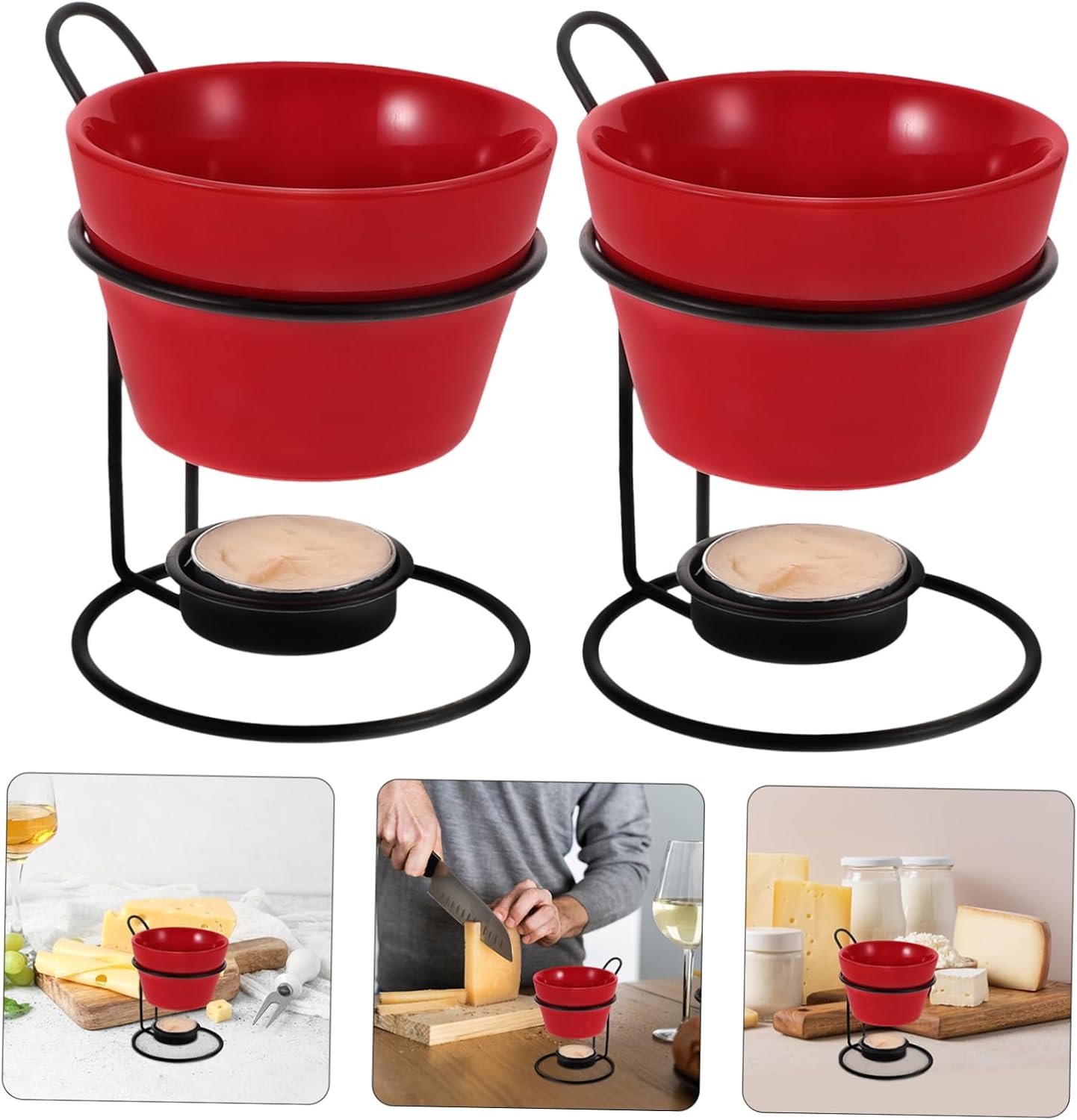 2 Sets Ceramic Butter Warmers 150ml with Iron Rack, Desktop Melt Pot