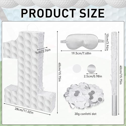 Miniatura 2 de Decoraciones de cumpleaños de golf, piñata número 3 con palo vendados y confeti, piñata temática deportiva, suministros para fiesta de tercer