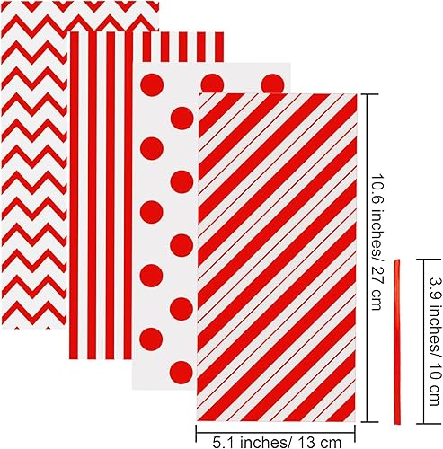 Miniatura 2 de Aneco Paquete de 100 bolsas de celofán rojo, bolsas de plástico para caramelos, bolsas de regalo, bolsas de regalo con lazos giratorios para San