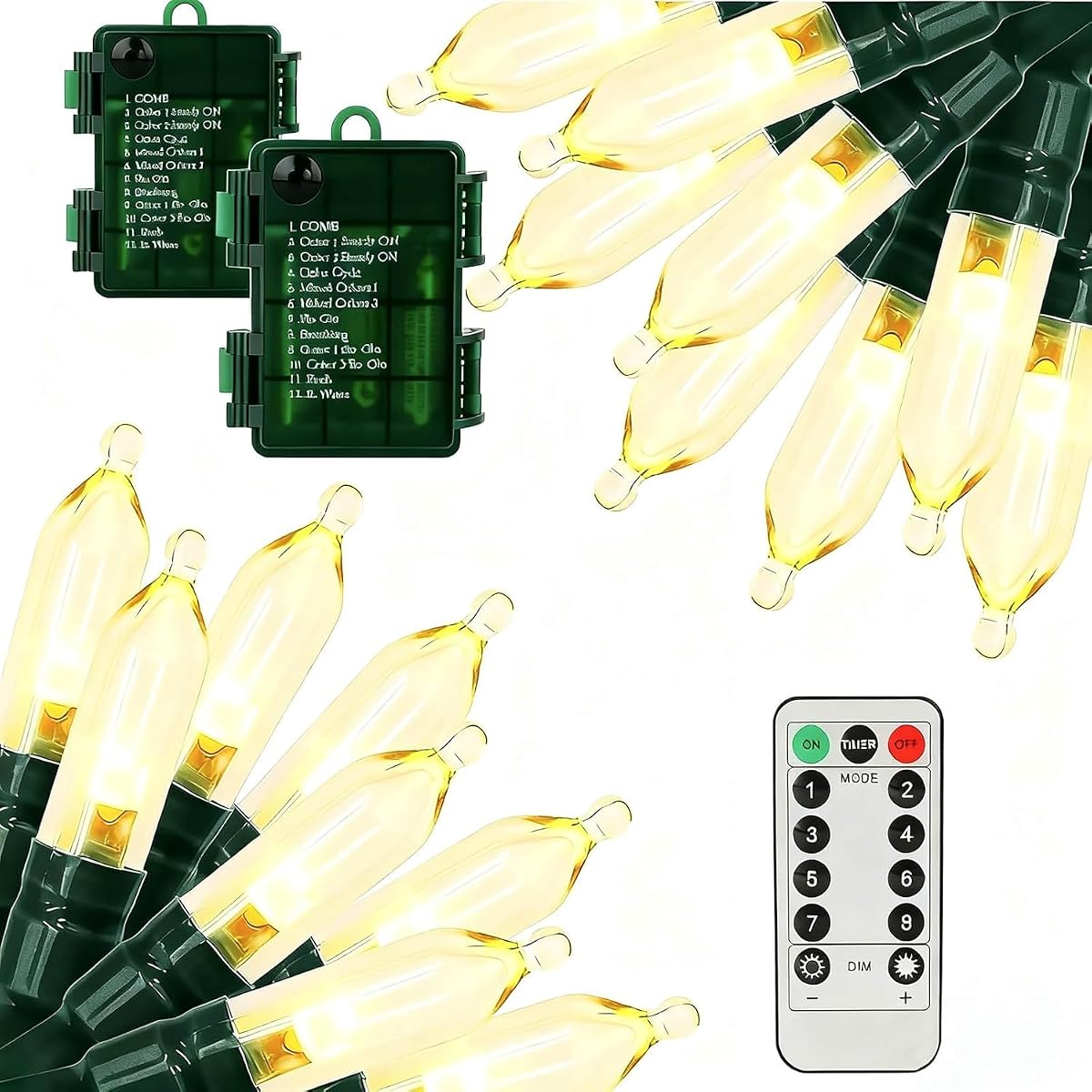 MZD8391 200 LED Christmas Lights, 66ft Battery String Lights, Waterproof, Warm