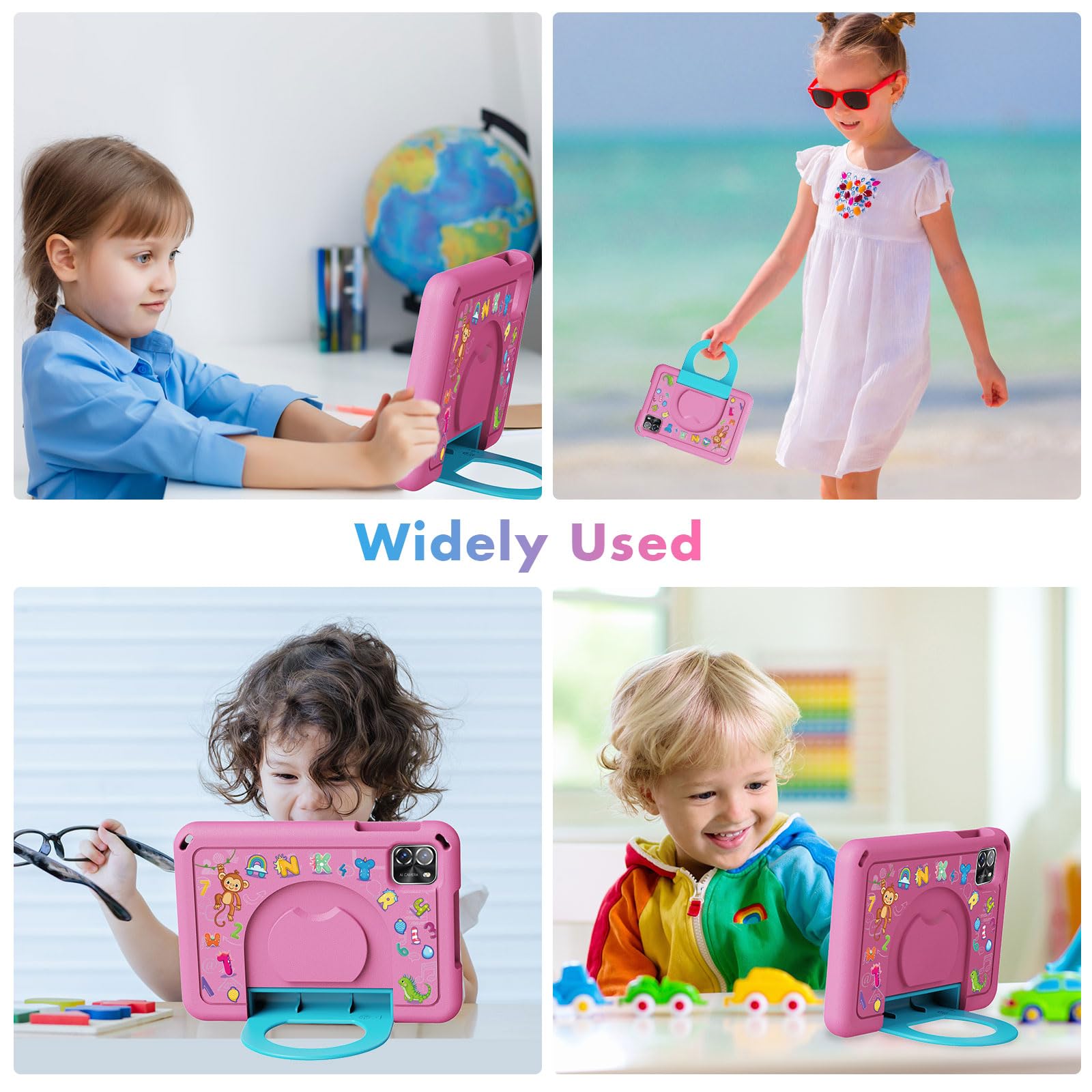 Tablet Android 15 con custodia per bambini da 7 pollici, pad da 64 GB per bambini dai 3 ai 12 anni, educazione, giochi, controllo genitori, WiFi integrato, Bluetooth, doppia fotocamera