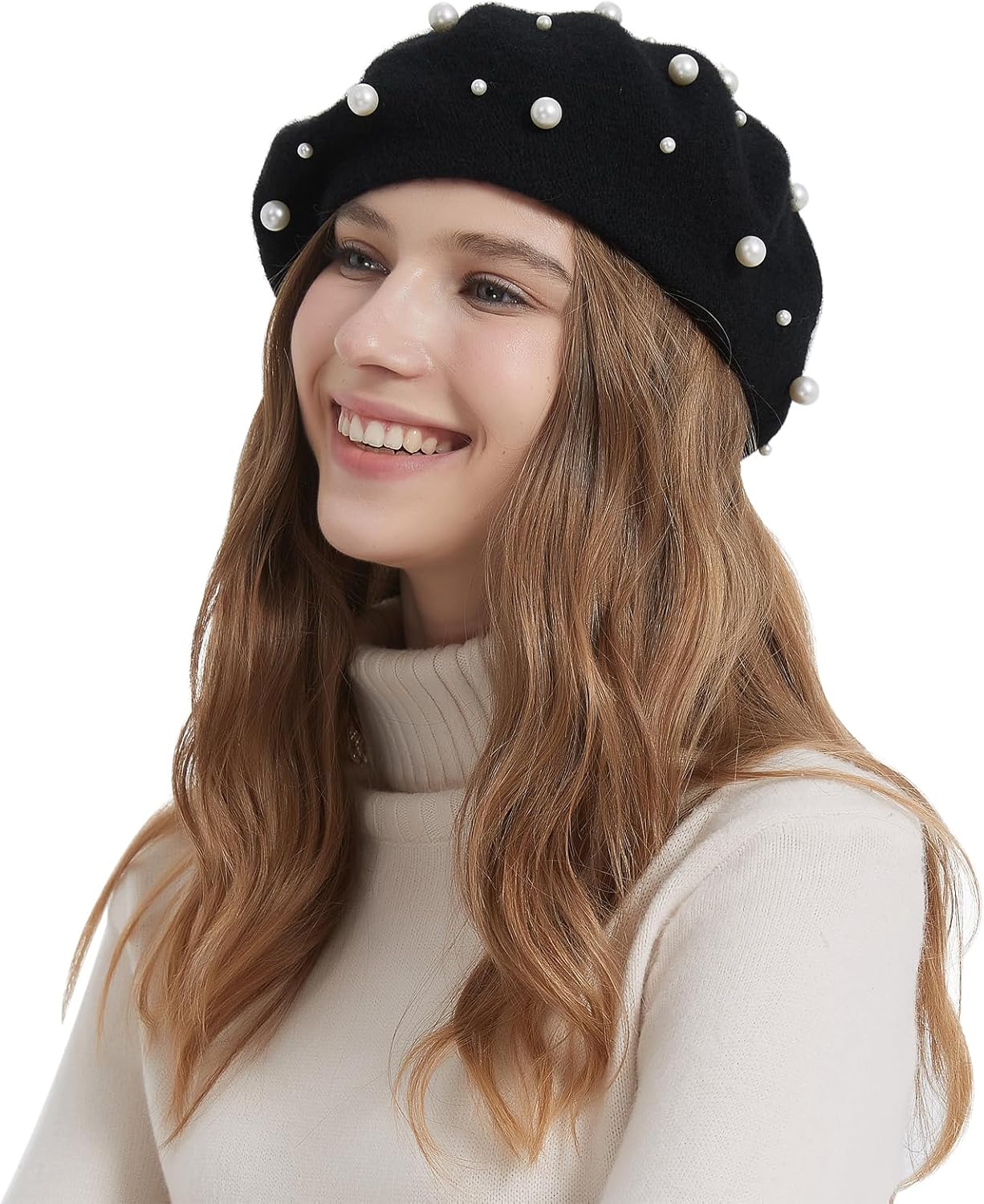 Women Beret Pearl Elegant Sweet Artist French Style Beret Beanie Cap - Image 2