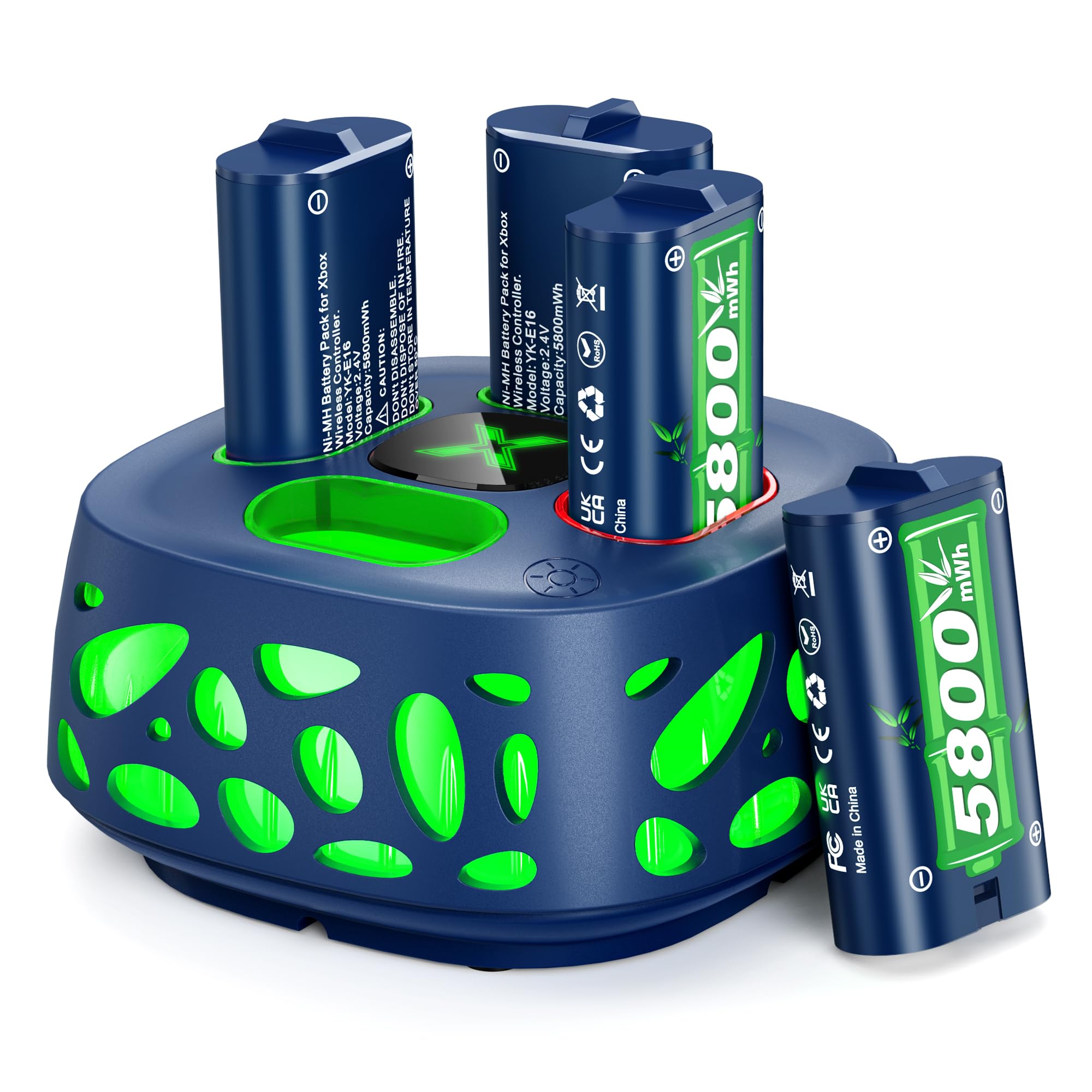 4 x 5800mWh Battery for Xbox One/Xbox Series S/X, 2.5H Fast Charging Station 10 Colors RGB Mode 25H Playing Time Rechargeable Battery for Xbox Series S/X/Xbox One/S/X/Elite Controller — view 7