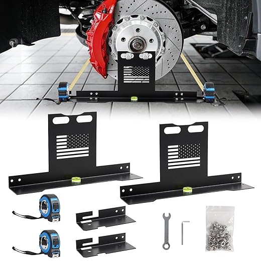 Upgraded Wheel Alignment Tool Kit- Automotive Wheel Alignment Tool Without Removing Calipers,Toe Alignment Tool Plates with 2 Imperial Measuring Tapes,Compatible with Most Cars, Trucks, and SUVs