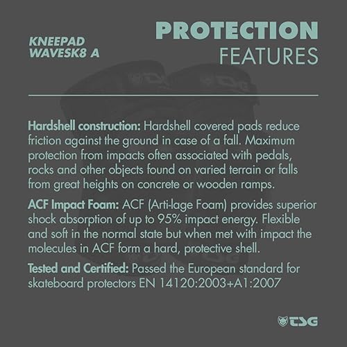 Miniatura 9 de TSG Wavesk8 A Rodillera, Surf, Patinaje Protección de Rodilla, Hardshell, ACF extraíble, Acolchado lateral, Forro NBR antideslizante, Nylon