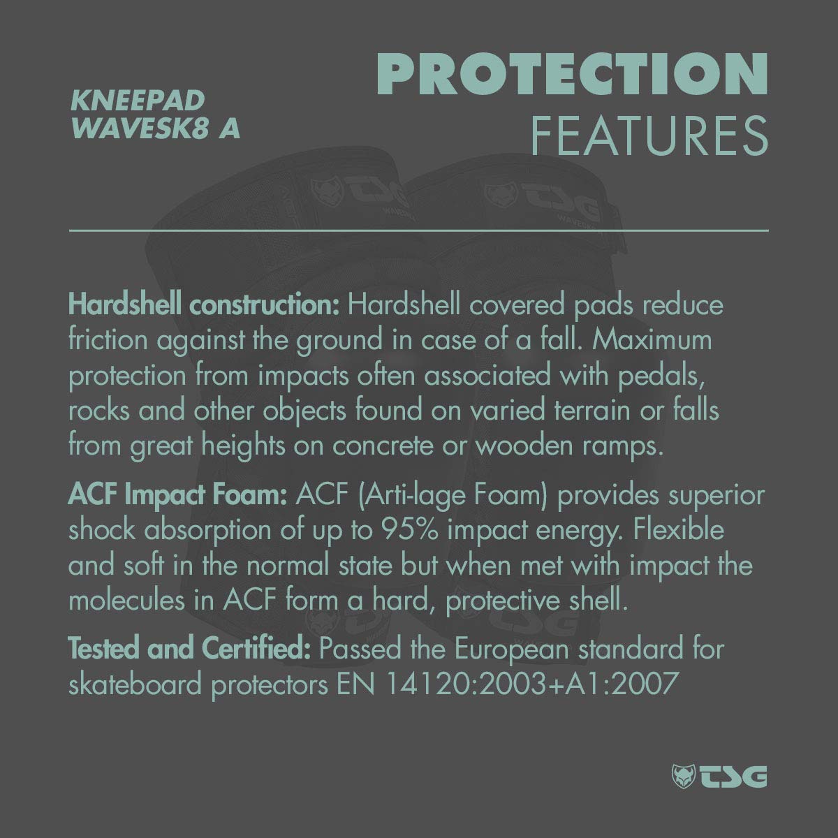 TSG Wavesk8 A Rodillera - Surf, protección de rodilla de patín, rígida, extraíble ACF, acolchado lateral, forro NBR antideslizante, nailon resistente al desgarro, correas de velcro, puños antideslizantes, preformados, espalda abierta, negro