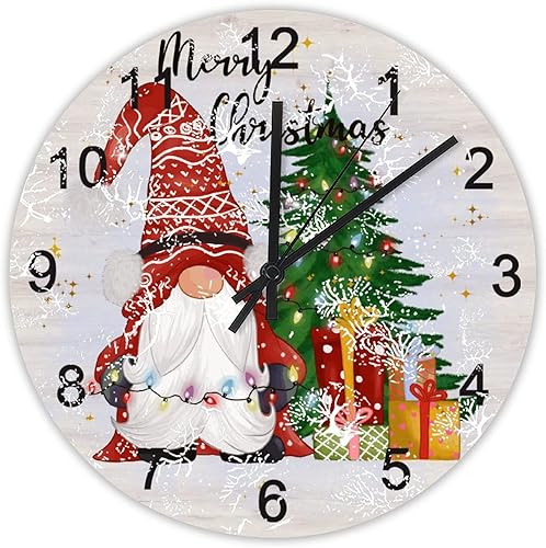Reloj de madera de gnomos lindos de Feliz Navidad, gnomos navideños, temática de gnomo de invierno, reloj vintage sin tictac, estilo casa de campo,