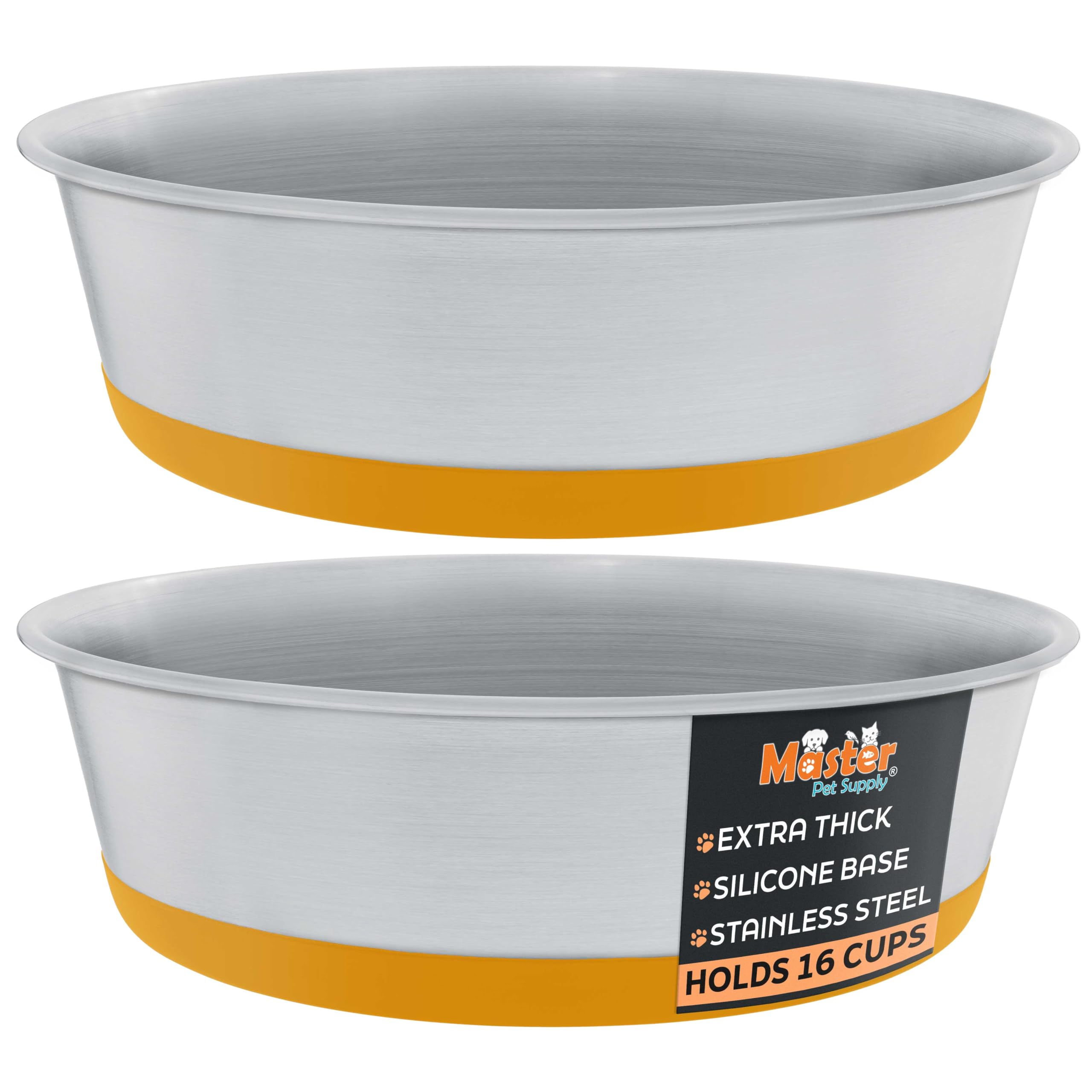Master Pet Supply Stainless Steel Dog Bowls Set of 2 with Extra Thick Silicone Base - 16 Cup (128 oz) Mango Tango, Non-Slip, Dishwasher Safe Metal Bowls, Pet Dog Food Bowl for Dogs, Cats, Anti Rust