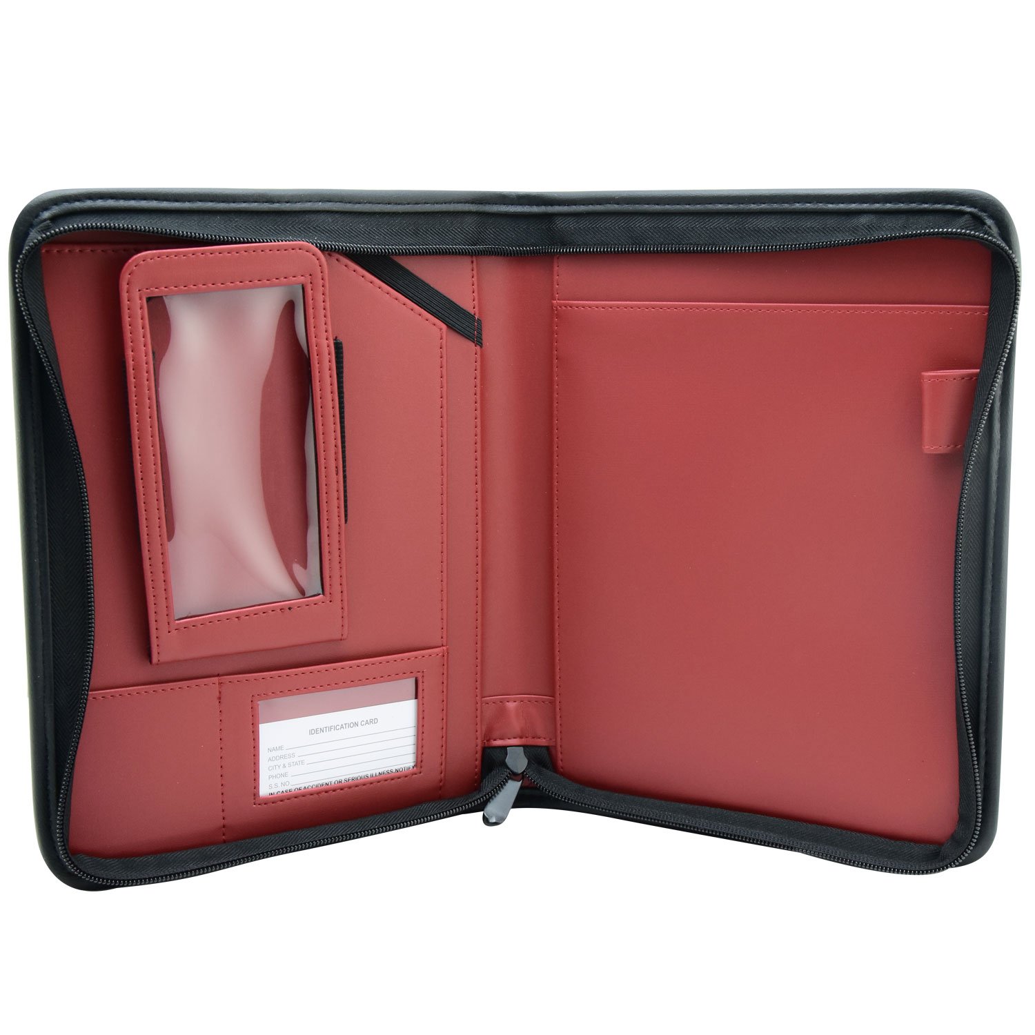 MSP Executive - Portafolio de 27,4 x 21,6 cm con cierre de cremallera, funda para teléfono y soporte para mini tablet (negro-rojo)