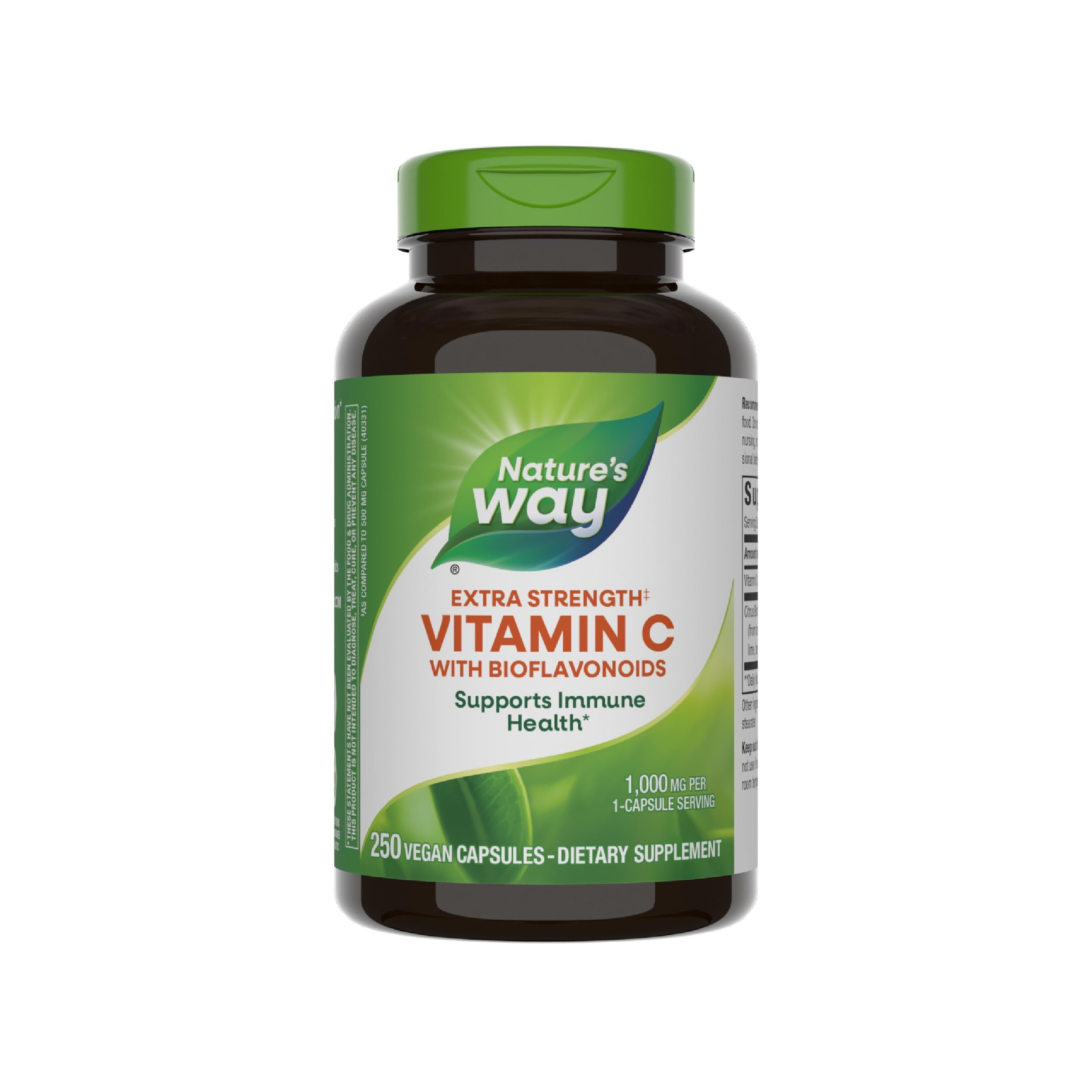 Nature's Way Extra Strength Vitamin C with Bioflavonoids, Promotes Collagen Production for Healthy Skin*, 1g Vitamin C as Ascorbic Acid per Capsule, 250 Vegan Capsules (Packaging May Vary)