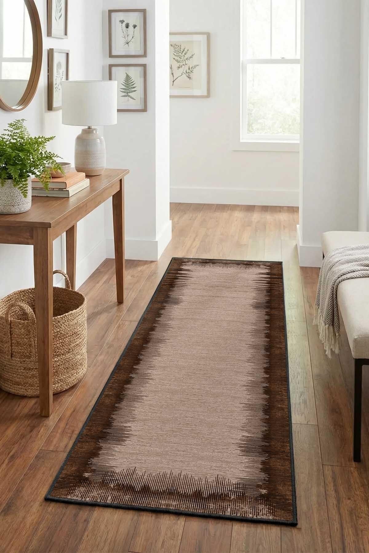 Monnhein Vizon Kahve Yolluk 1023-2 - Yıkanabilir, Kaymaz Taban, Dijital Baskılı, Leke Tutmaz, İnce Hav, Modern Koridor, Mutfak, Antre ve Salon için Dekoratif Yolluk